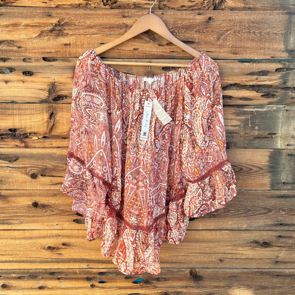 WILLOW & CLAY | NWT Burnt Orange Floral Off Shoulder Tunic Blouse L
